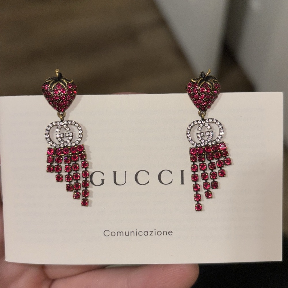 Authentic Gucci pink crystal strawberry earring in red